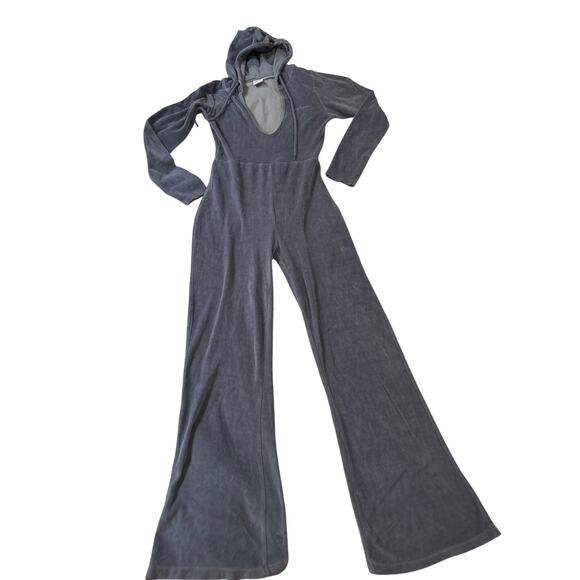 Iets Frans Velour Hooded Jumpsuit – Blue/Gray – Size M – Y2K Lounge One Piece - Picture 4 of 9